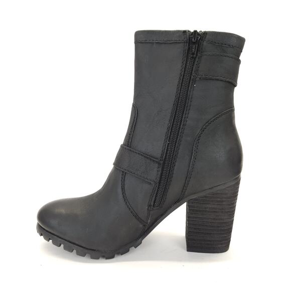 Steve Madden Ankle Booties 7.5 Black Leather Zip Block Heels Lug Goth Grunge - Picture 4 of 6